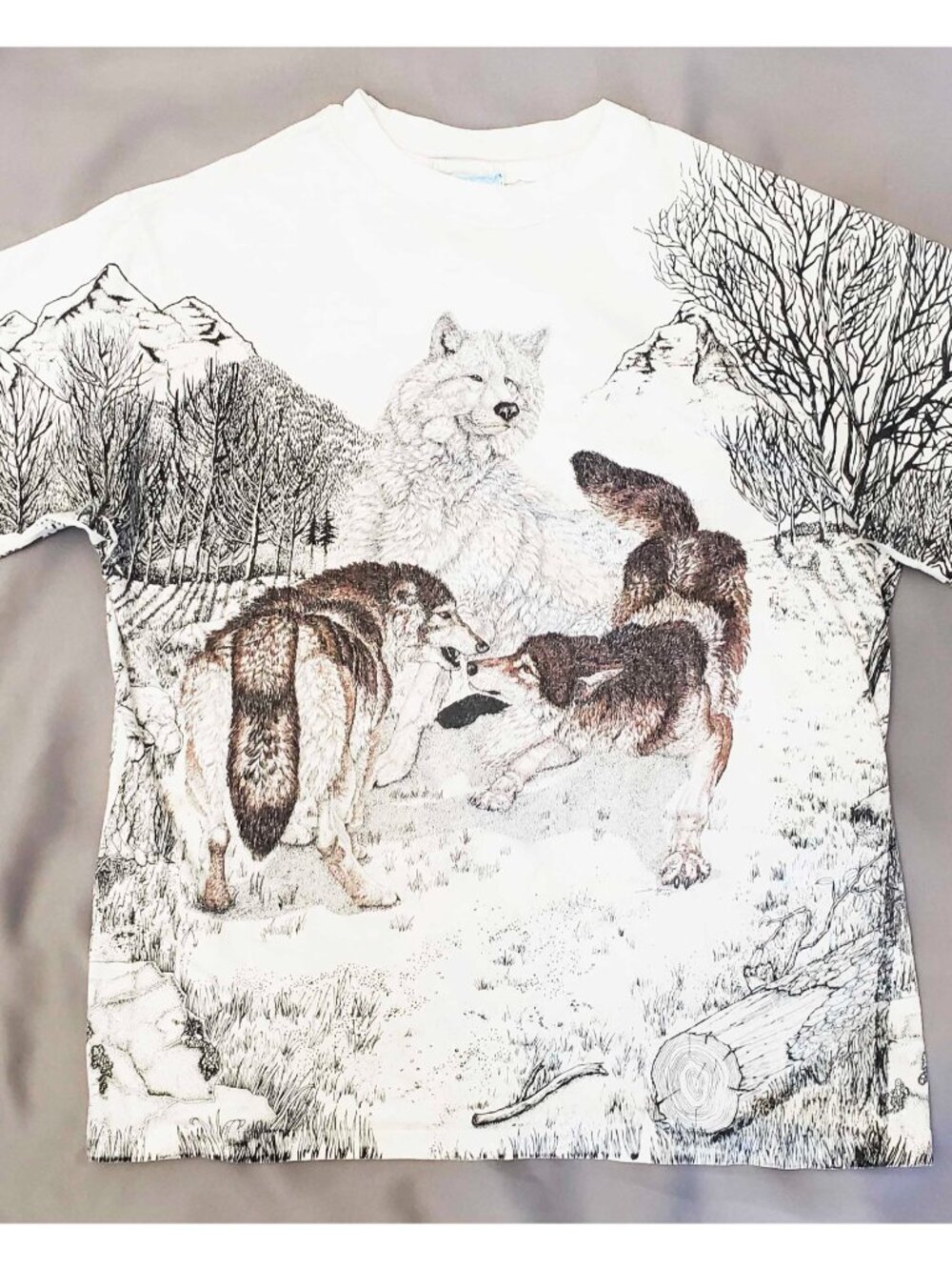 Vintage Wolf All Over Print Single Stitch Animal Nature Monterey T-Shirt
